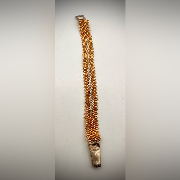 New Elegant Thin Sterling Silver & Gold Bead Bracelet, Excellent Condition - Picture 10 of 13